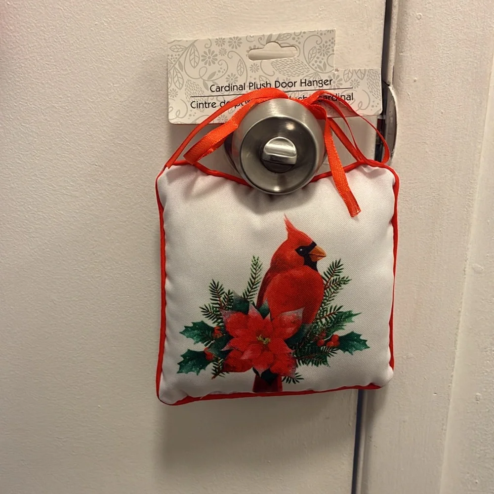 NWT- Cardinal Plush Door Hanger with Poinsetta